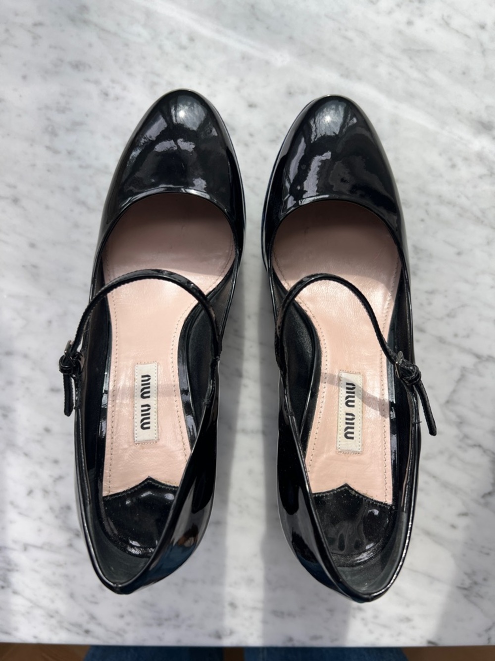 Miu Miu Navy Patent Mary Jane Heels, 37